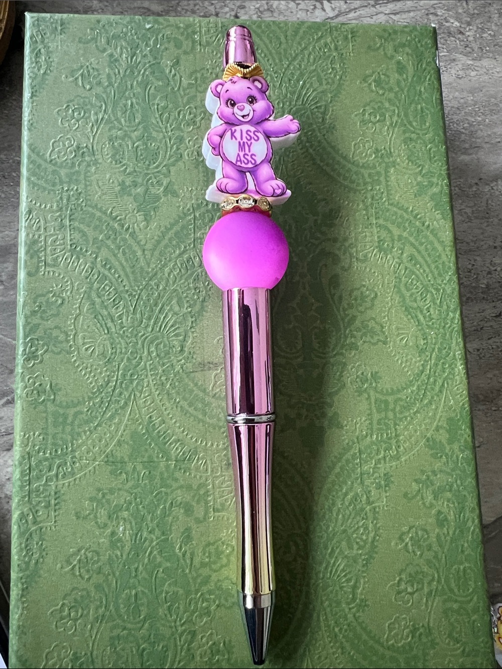 Kiss My A$$ Pink Novelty Bear Pen black ink purple  gold